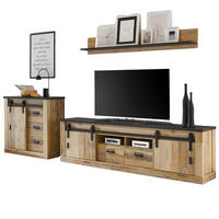 WOHNWAND Used Wood hell, anthrazit 3-teilig 314 cm, Schrankwand mit Soft-Close - Anthrazit/Schwarz, Holzwerkstoff/Metall (314/180/43cm) - Furn.Design