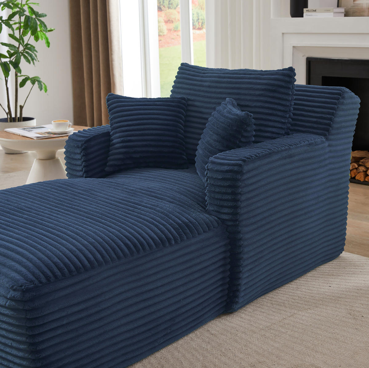 SOFA Chaiselongue aus Cord Blau ohne Montage - Blau, Kunststoff (100/82/166cm) - Meubliv