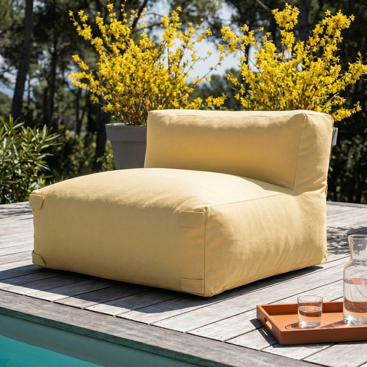 GARTENSOFA mit 2 Sitzplätzen, Hellgelb - Gelb, Textil - Oviala
