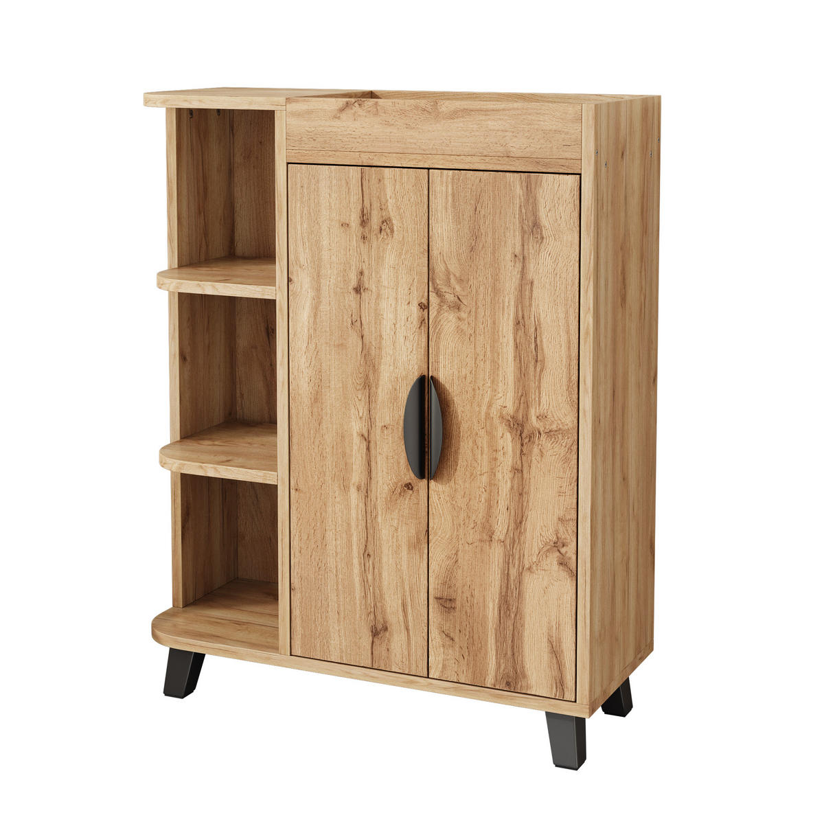 SCHUHSCHRANK in Naturholz-Optik, mit offenen Fächern und oberer Ablage - Naturfarben, Holzwerkstoff (80/99/32cm) - Urban Meuble