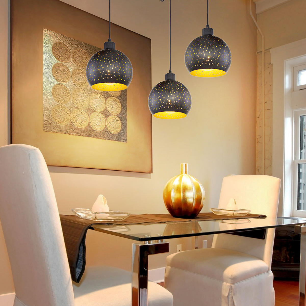 LED HÄNGELEUCHTE Adaja Holz Schwarz Gold - Schwarz, Holz (20/20/225cm)