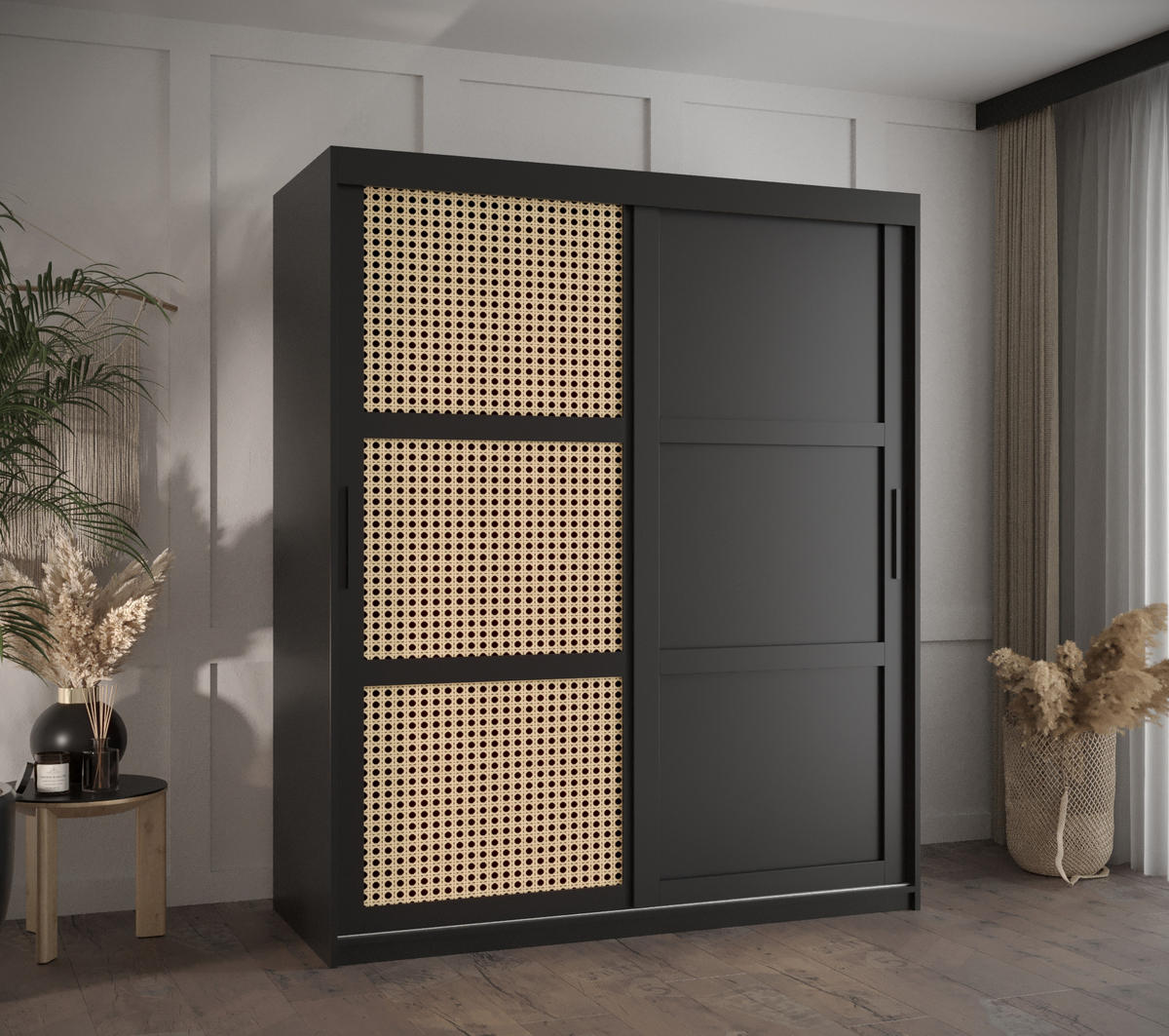 SCHWEBETÜRENSCHRANK 200/150/62 2-türig - Schwarz, Holz/Kunststoff (150/200/62cm) - MÖBEL KRYSPOL