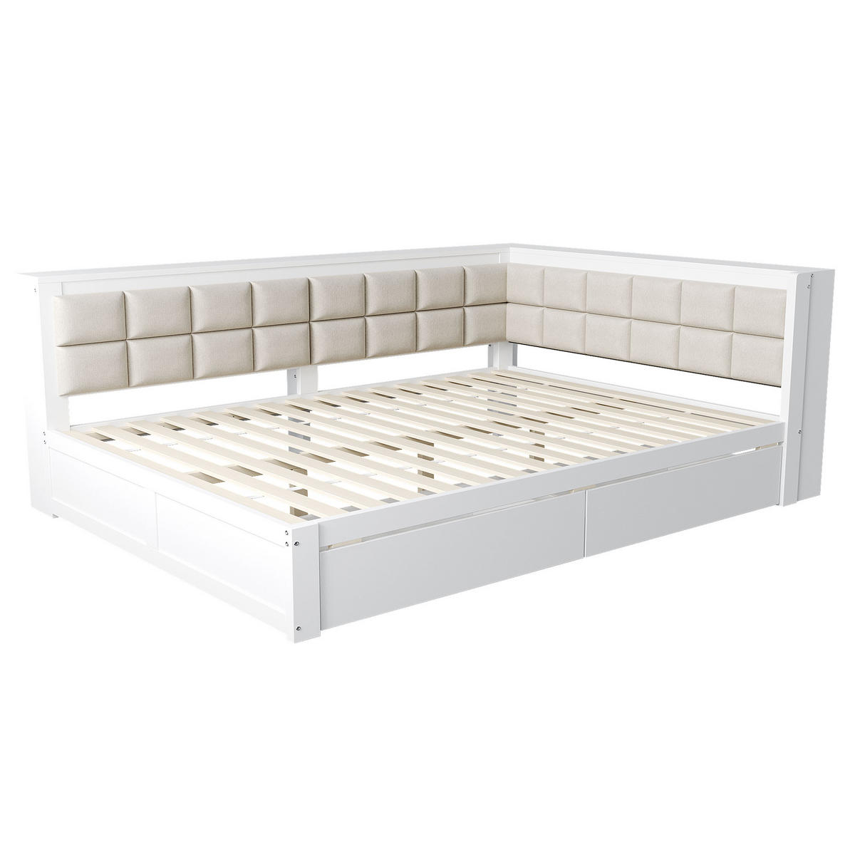 KINDERBETT 140/200 cm DE-01451, in Weiß, mit 2 Schublade und Rückenlehne - Weiß, Holz (140/200cm) - ComfortXL