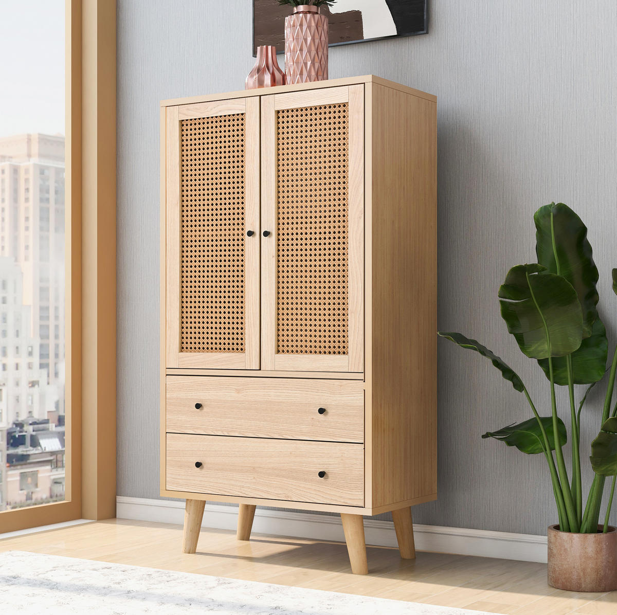 SIDEBOARD 60/40/120 cm Eiche aus Spanplatte mit Rattanfront - Eichefarben, Holzwerkstoff (40/120/60cm) - OKMYHOME