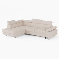ECKSOFA CAROLINE Links Beige Cord-Stoff L-Form Couch mit Schlaffunktion & Bettkasten - Chromfarben/Beige, Textil (253/190cm)