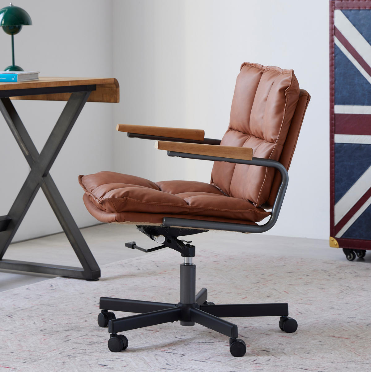 BÜROSTUHL in Braun 46x65x72 cm, höhenverstellbar und um 360° drehbar - Braun, Leder (65/72/46cm) - IVMEU