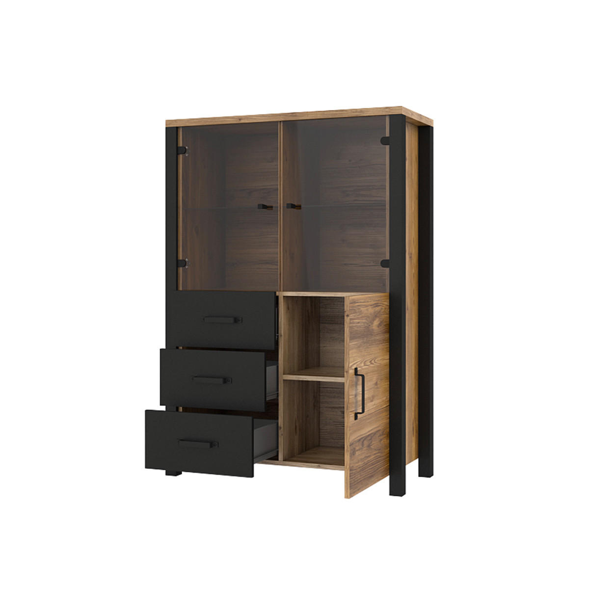 VITRÍNA Lyam Dřevo a černá - černá, kompozitní dřevo (101/146/43cm) - Petits-meubles