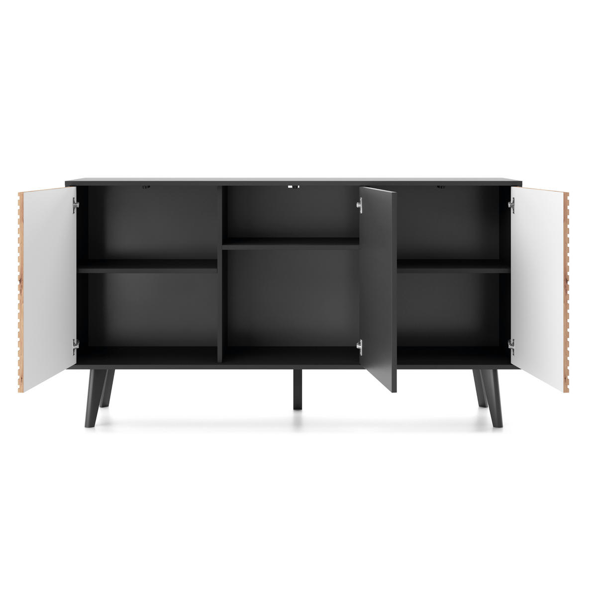 SIDEBOARD Saskatoon K154 – Schwarz, Artisan-Eiche - Schwarz/Eiche Artisan, Glas/Holzwerkstoff (154/83/39cm) - Komodee
