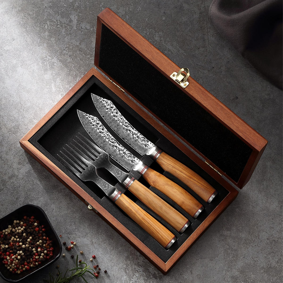 2ER STEAKBESTECK-SET 12 cm - Braun, Holz/Metall - Zayiko