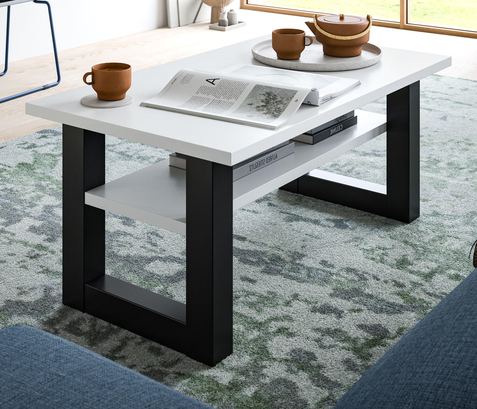 COUCHTISCH weiß, grau 90 x 50 cm, Wohnzimmertisch mit Ablage - Weiß/Grau, Holzwerkstoff/Metall (90/50/42cm) - Inn.Furn