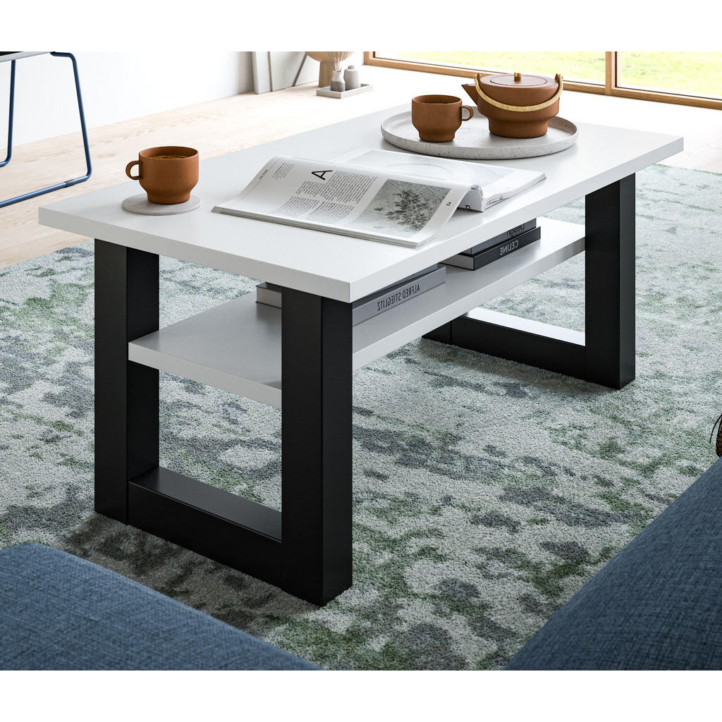 Thumbnail - Inn.Furn Couchtisch, Weiß, Grau, Holzwerkstoff, Metall, Nachbildung, Uni, Rechteckig, U-Form, 50x42x90 cm, FSC Mix, Wohn...