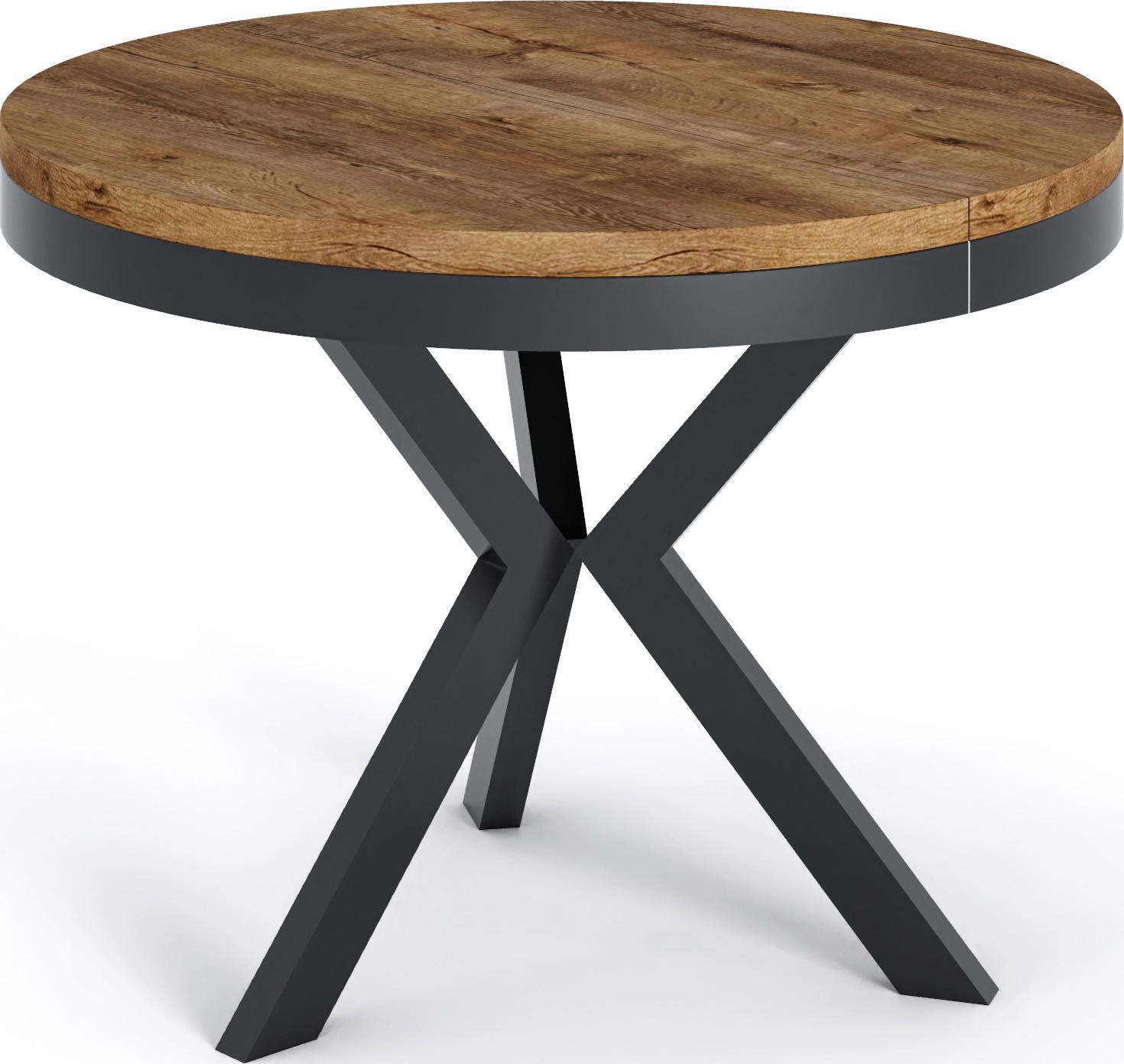 ESSTISCH Velma runder ausziehbarer, Lefkas Eiche 100-140/100/76 cm - Alteiche/Schwarz, Holzwerkstoff/Metall (100/100/76cm) - WFL GROUP