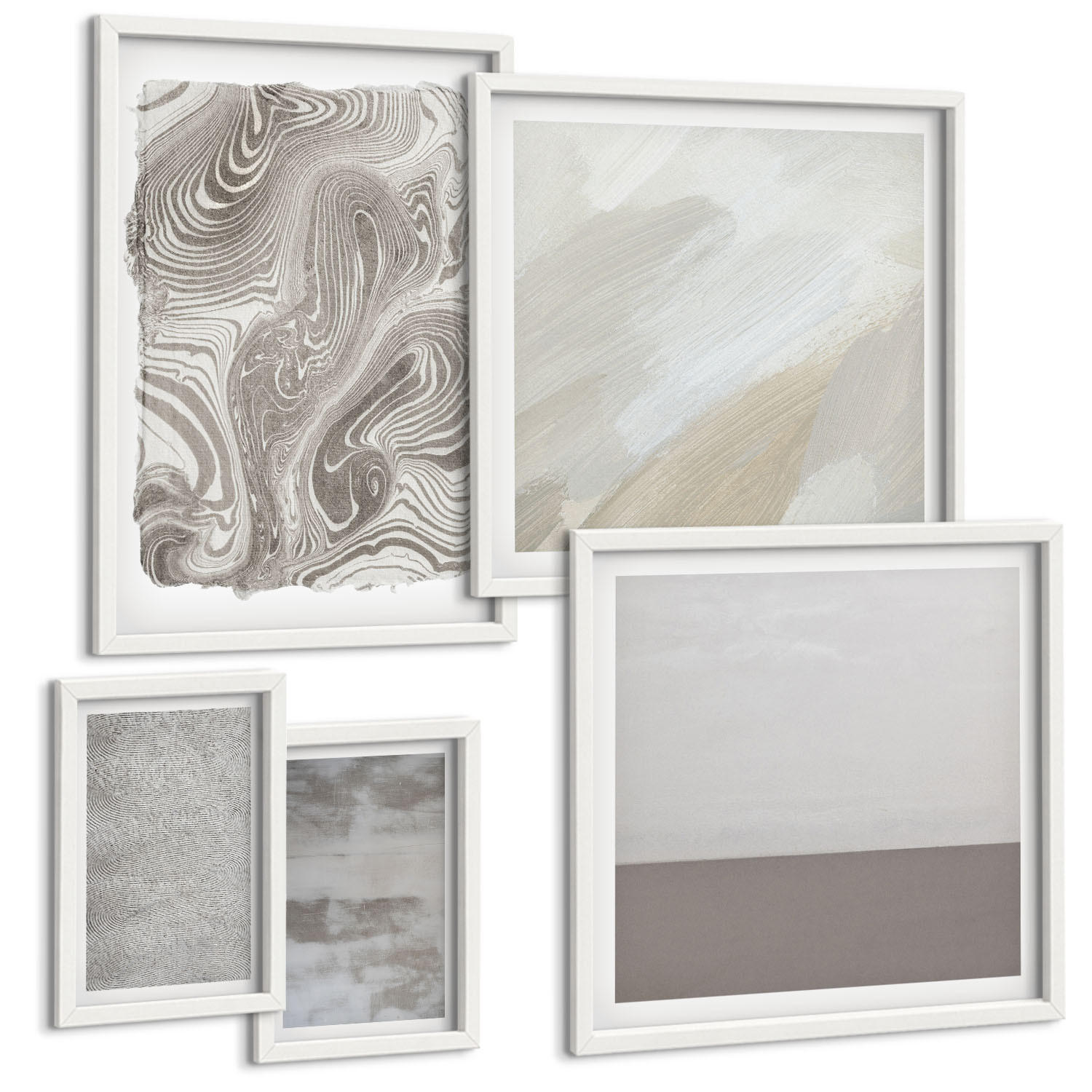 BILDER SET 5er Set - 50x50 cm & 20x30 cm & 40x60 cm Weißer Rahmen - Industriedesignstrukturen - Weiß, Kunststoff (40/60cm) - TULUP