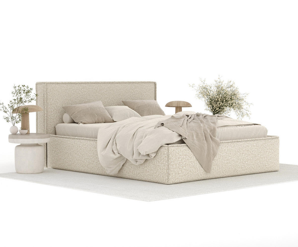 POLSTERBETT Lounge Beige 120/200 cm im Plüschstoff - Beige/Naturfarben, Holz/Holzwerkstoff (120/200cm) - Maison de Reve