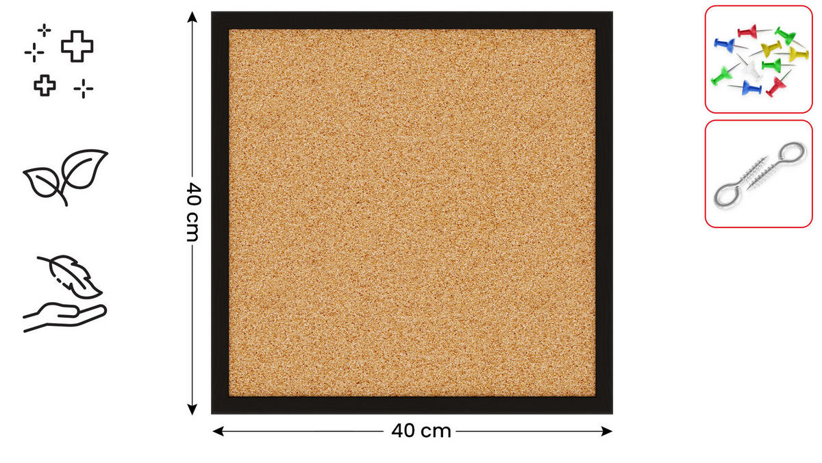 PINNWAND, Korktafel 40x40 cm, Holzrahmen - Schwarz lackiert - Schwarz, Holz (40/40/1.5cm) - ALLboards