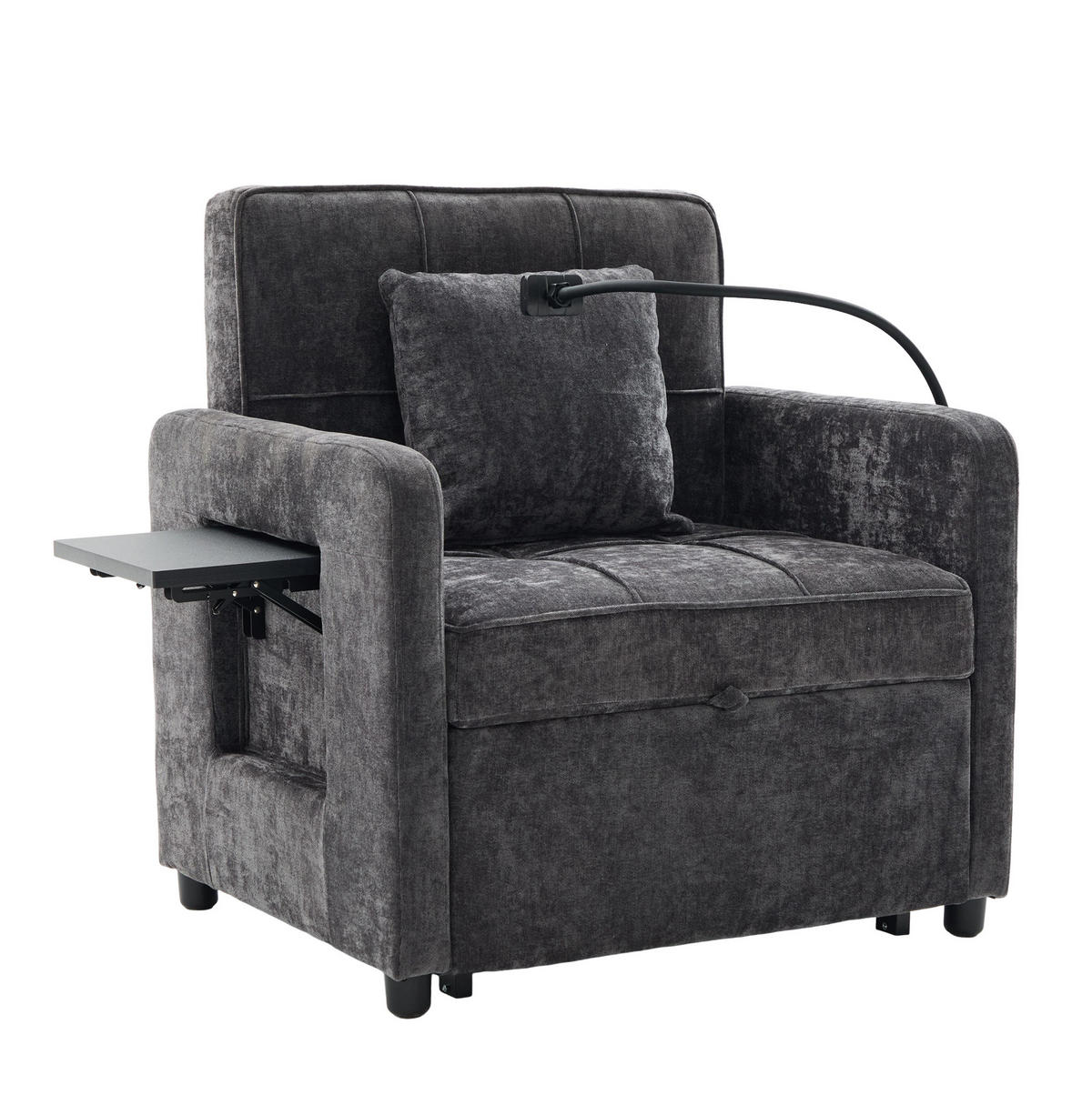 SCHLAFSESSEL 167/79/83 cm dunkelgrau aus Chenille mit Stauraum - Dunkelgrau, Textil (79/83/167cm) - OKWISH