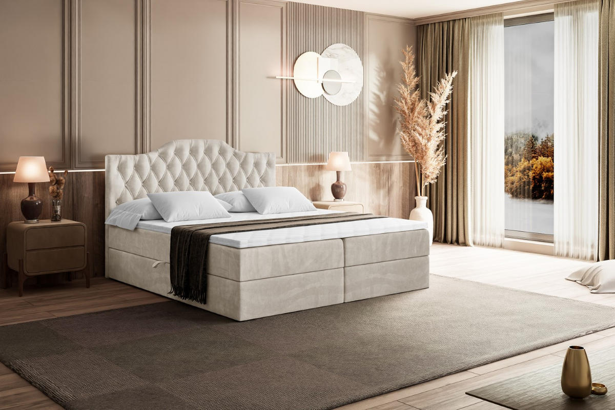 BOXBETT mit Matratze H4 und Lattenrost - VILA-1 - 160x200 cm - H4 - Ecru - Ecru, Holzwerkstoff (160/200cm) - ALTDECOR