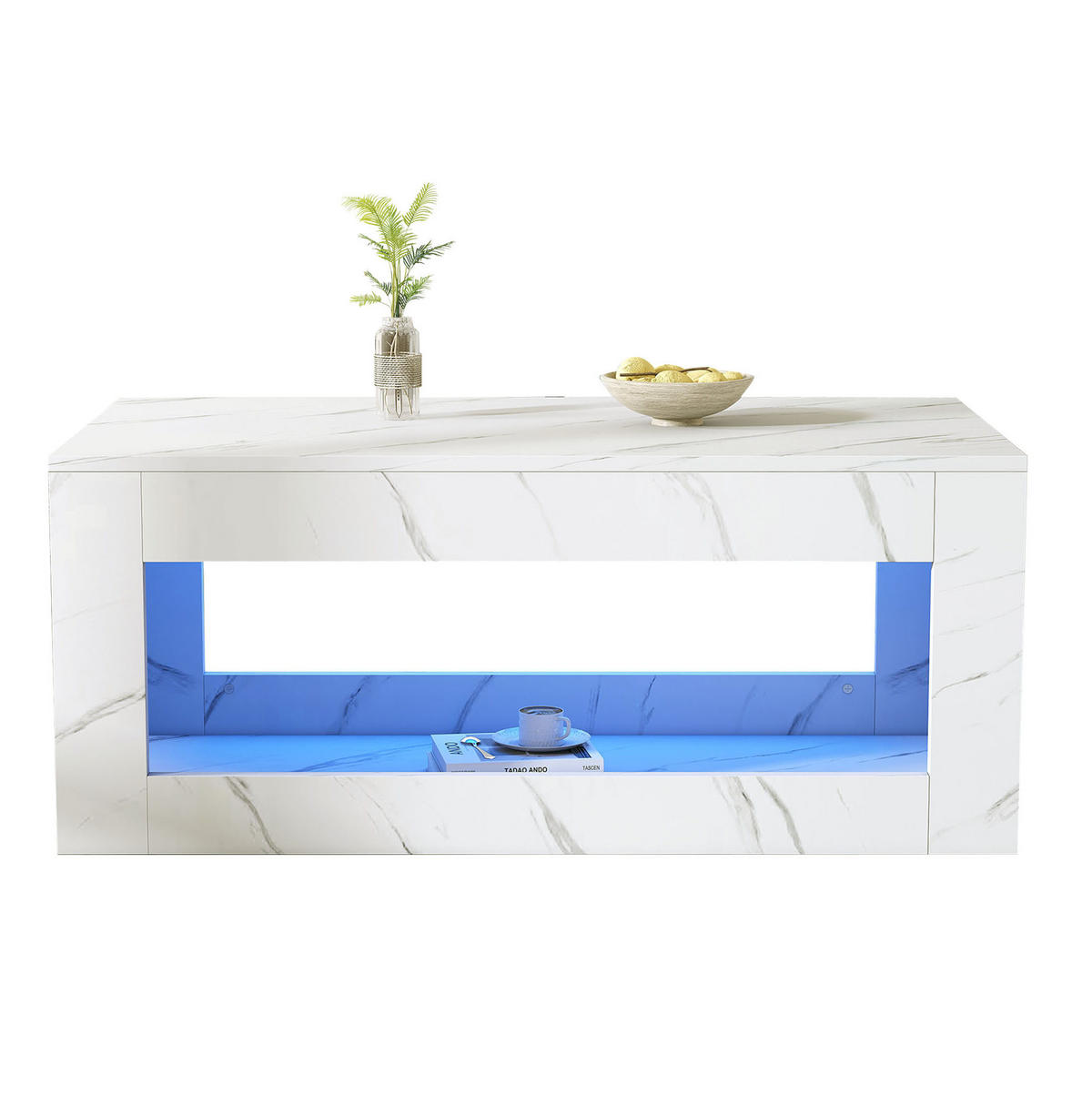 KLUB stolić 100/50/50 cm bijeli od iverice s LED rasvjetom i otvorenim prostorom za odlaganje - bijela, drvni materijal (100/50/50cm) - OKWISH