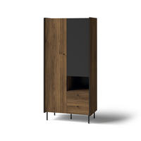 DREHTÜRENSCHRANK Piano mit 2 Türen und 2 Schubladen, Mattschwarz + Warmia-Nussbaum - Dunkelbraun/Schwarz, Holzwerkstoff (88/191/55cm) - Beautysofa