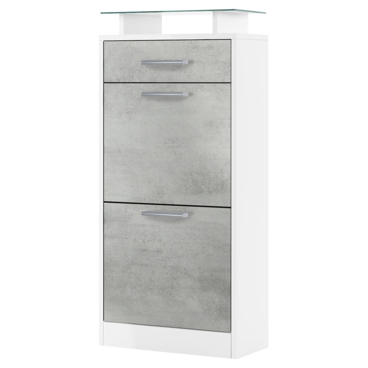 SCHUHSCHRANK Loret Front in Beton Oxid Optik - Hellgrau, Holzwerkstoff (46/104/23cm) - Vladon