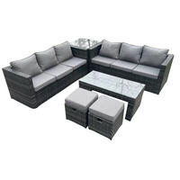 GARTENSET Polyrattan 8-Sitzer - Dunkelgrau/Grau, Glas/Kunststoff - Fimous