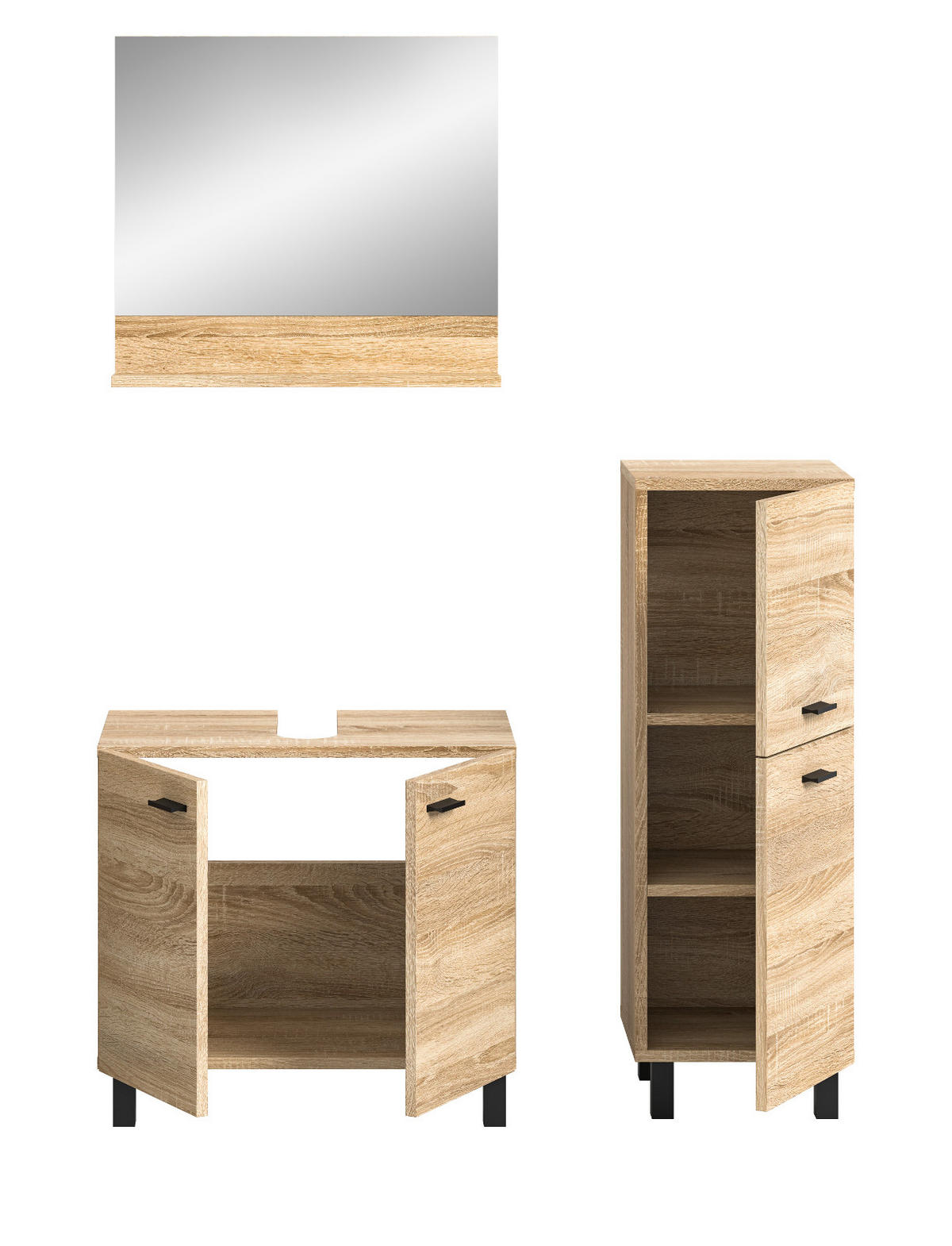 BADMÖBEL-SET Eiche 3-teilig 100 cm, Komplettset hängend oder stehend - Eichefarben, Glas/Holzwerkstoff (102/186/33cm) - Inn.Furn
