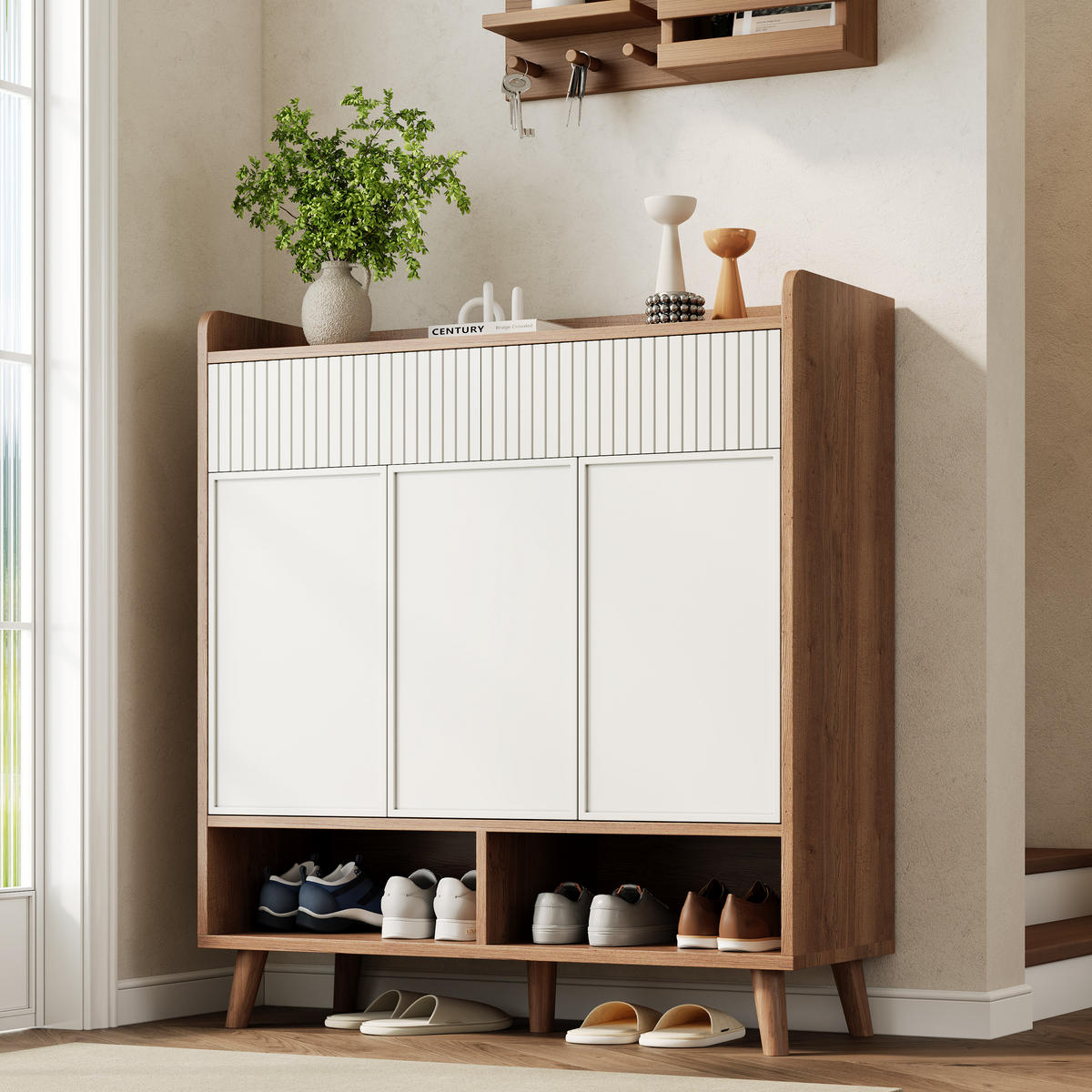 SCHUHSCHRANK aus MDF & Spanplatte 90x35x100cm in Weiß mit Kippsicherung - Weiß, Holzwerkstoff (90/100/35cm) - Modfu