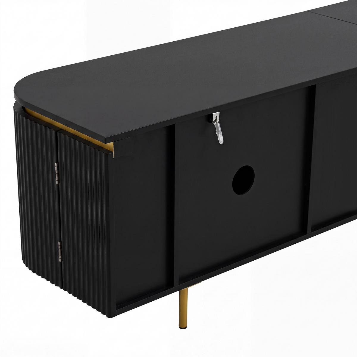 TV-LOWBOARD 180cm MDF Riffel-Optik 6 Türen Gold-Details - Schwarz, Holzwerkstoff (180/46/38cm) - Urban Meuble