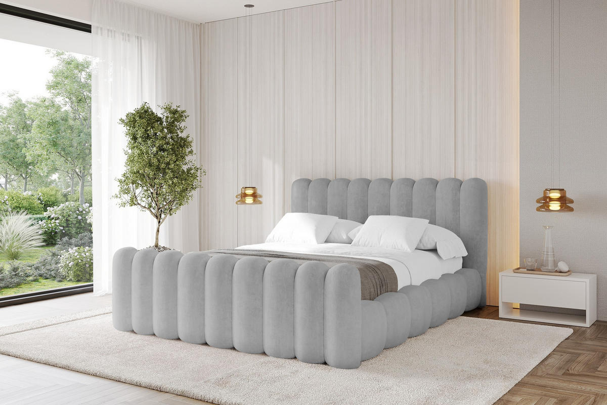 POLSTERBETT mit Bettkasten, Fußteil und Lattenrost, Boxbett ohne Matratze - SENA-Z 160x200 Grau - Hellgrau, Holzwerkstoff/Textil (160/200cm) - ALTDECOR