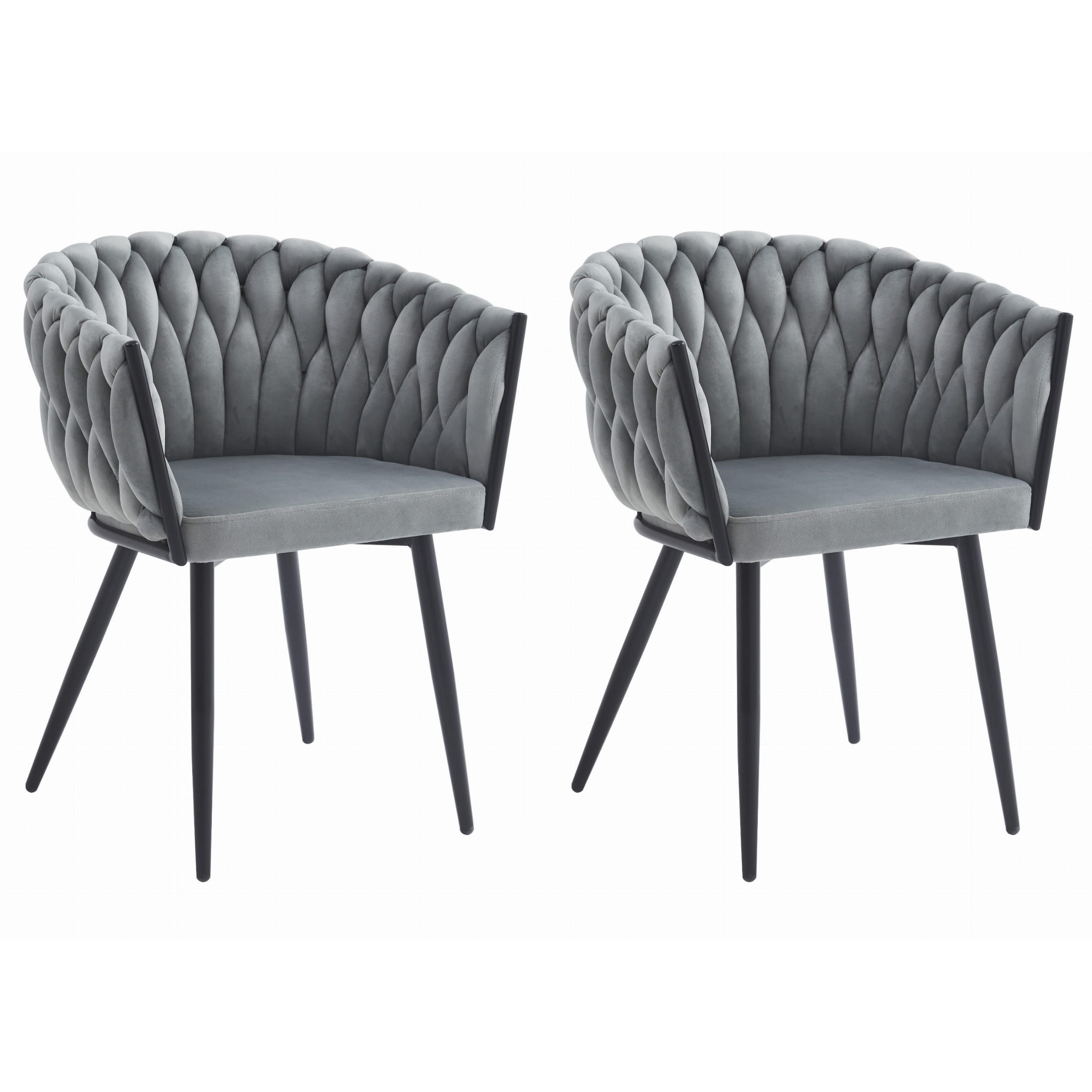 STUHL ARONA 2-er Set, Grau, Schwarze metallische Beine - Hellgrau, Textil/Metall (61/79/55cm) - Komodee