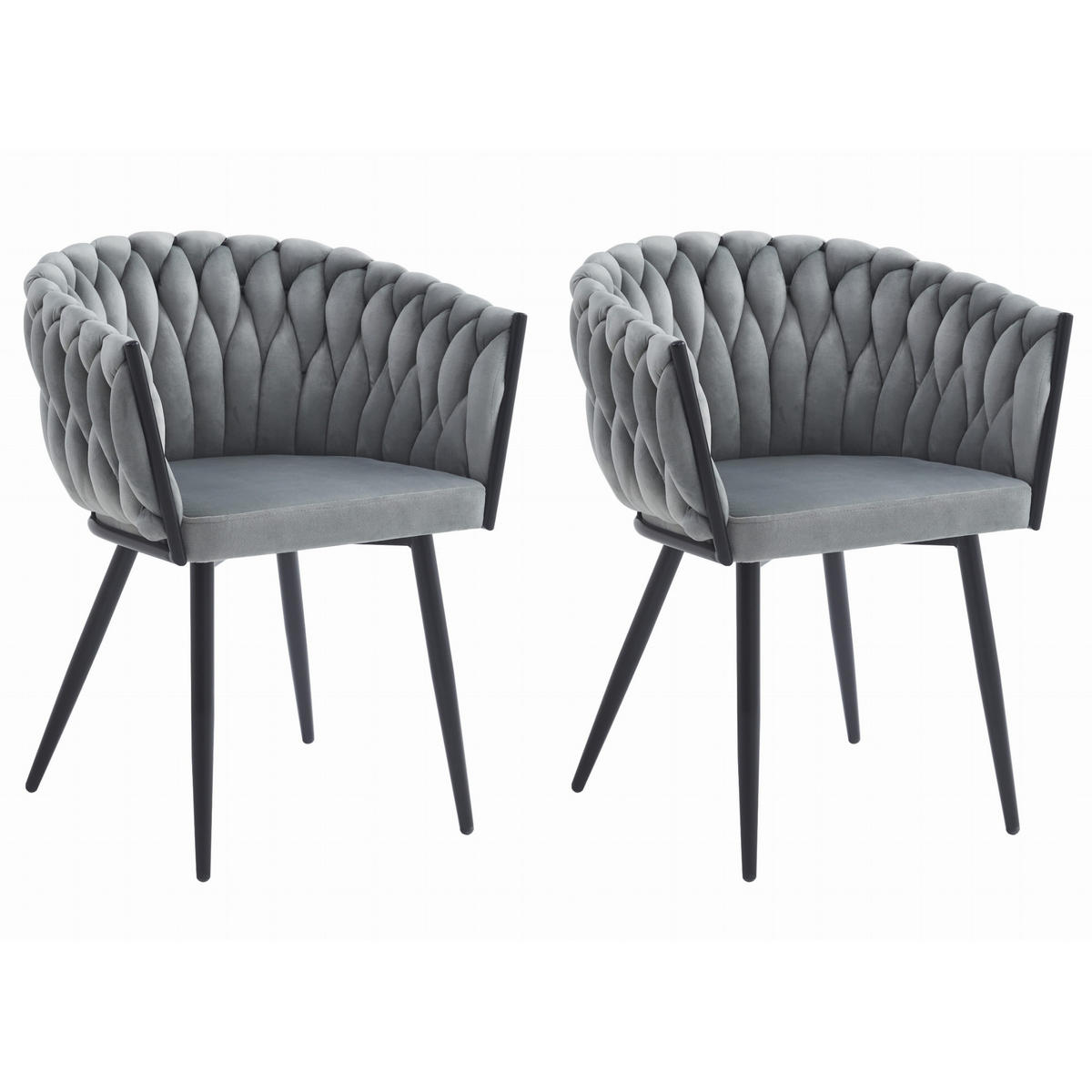 STUHL ARONA 2-er Set, Grau, Schwarze metallische Beine - Hellgrau, Textil/Metall (61/79/55cm) - Komodee