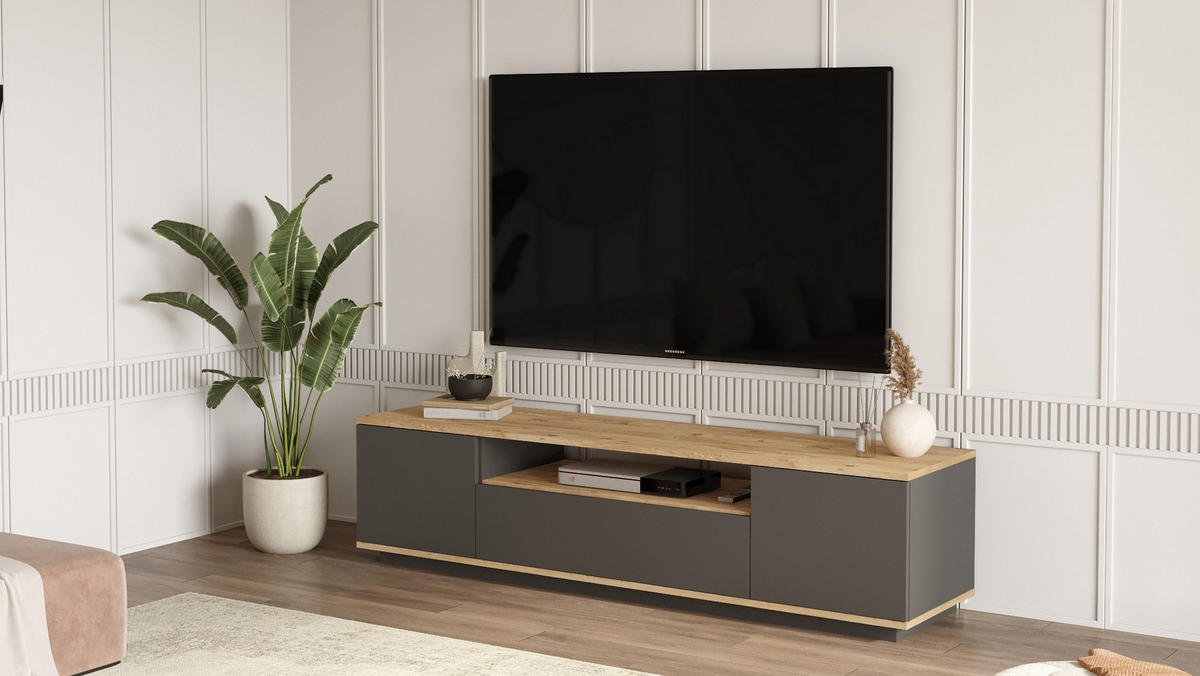 TV-MÖBEL FR7 Kiefer Atlantik-Anthrazit - Anthrazit/Kieferfarben, Holzwerkstoff (180/44/44cm) - Habitat Garten