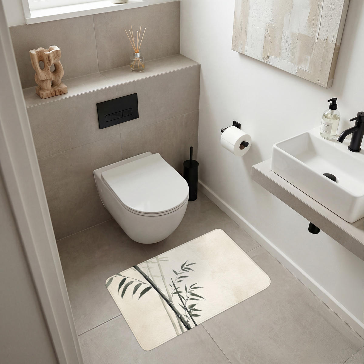 KOUPELNOVÁ PŘEDLOŽKA Japandi - Bambus - béžová 80x50 cm - ecru, textil/plast (80/50cm) - OnlyWow