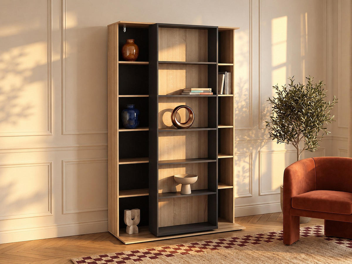 BÜCHERREGAL - 116.6 cm x 46 cm - holz - anthrazitgrau, naturfarben hell Prali - Anthrazit/Naturfarben, Holz (116.6/185/46cm) - Vente-Unique