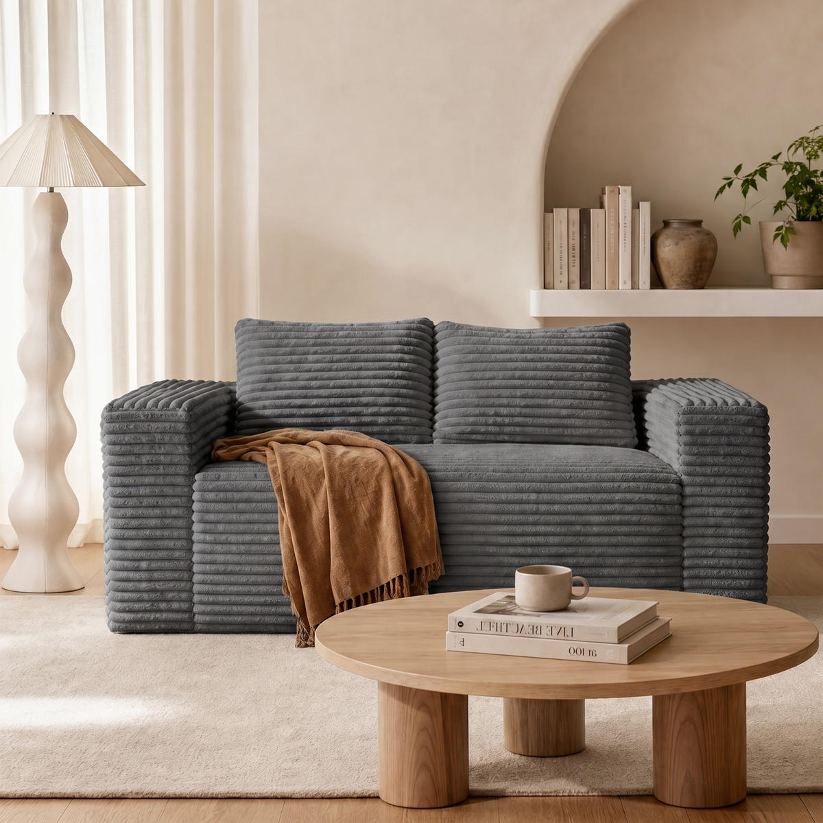 2-SITZER SOFA Cord Grau - Grau, Textil (160/58/88cm) - WISHDOR