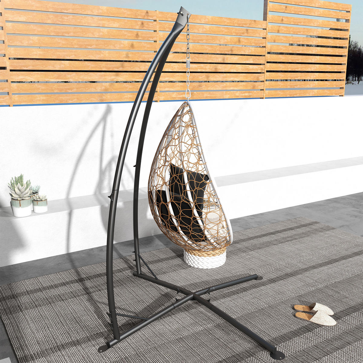 HÄNGESESSELGESTELL DE-15252 höhenverstellbar mit Fußstütze Schwarz - Schwarz, Metall (110/110/215cm) - ComfortXL