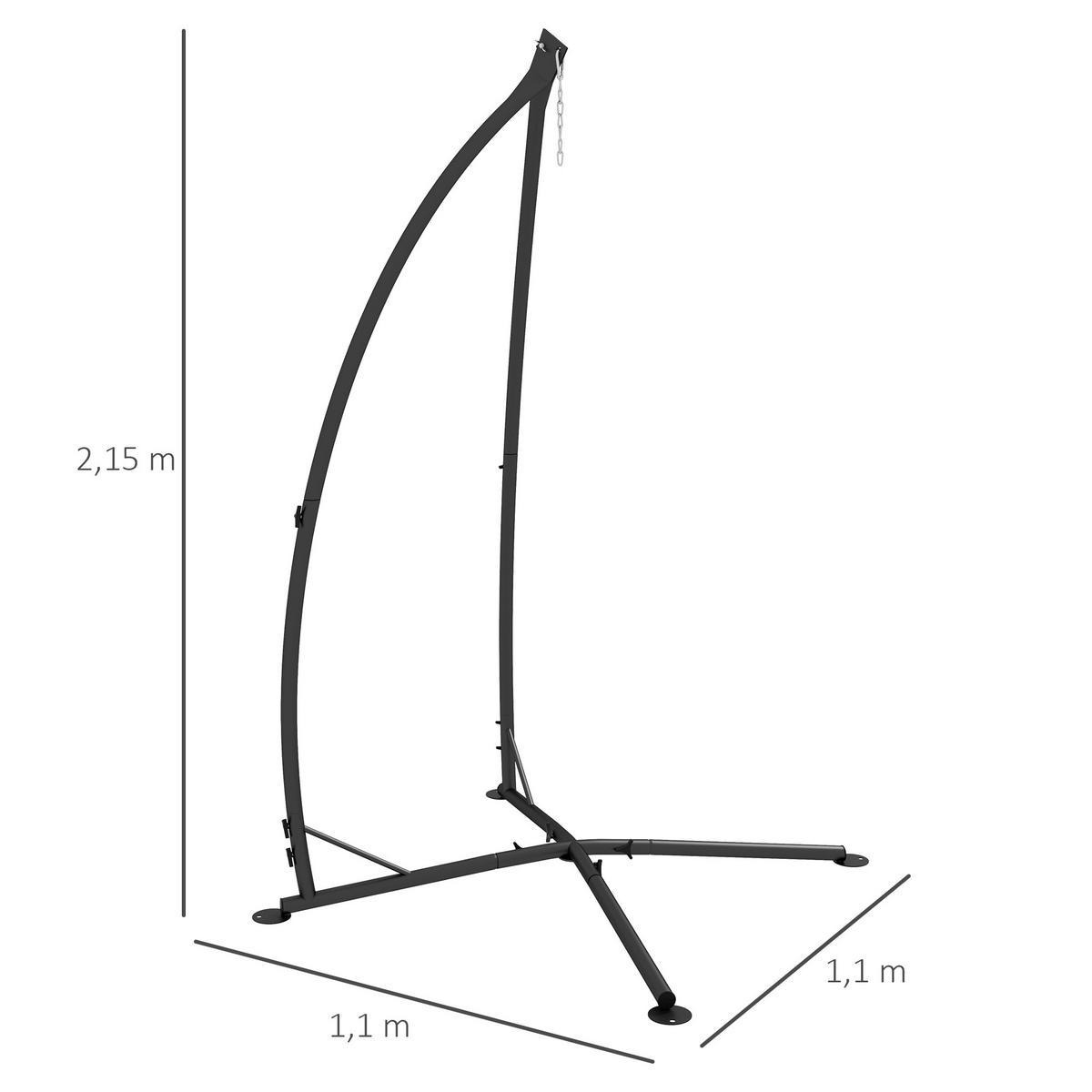 HÄNGESESSELGESTELL DE-15252 höhenverstellbar mit Fußstütze Schwarz - Schwarz, Metall (110/110/215cm) - ComfortXL