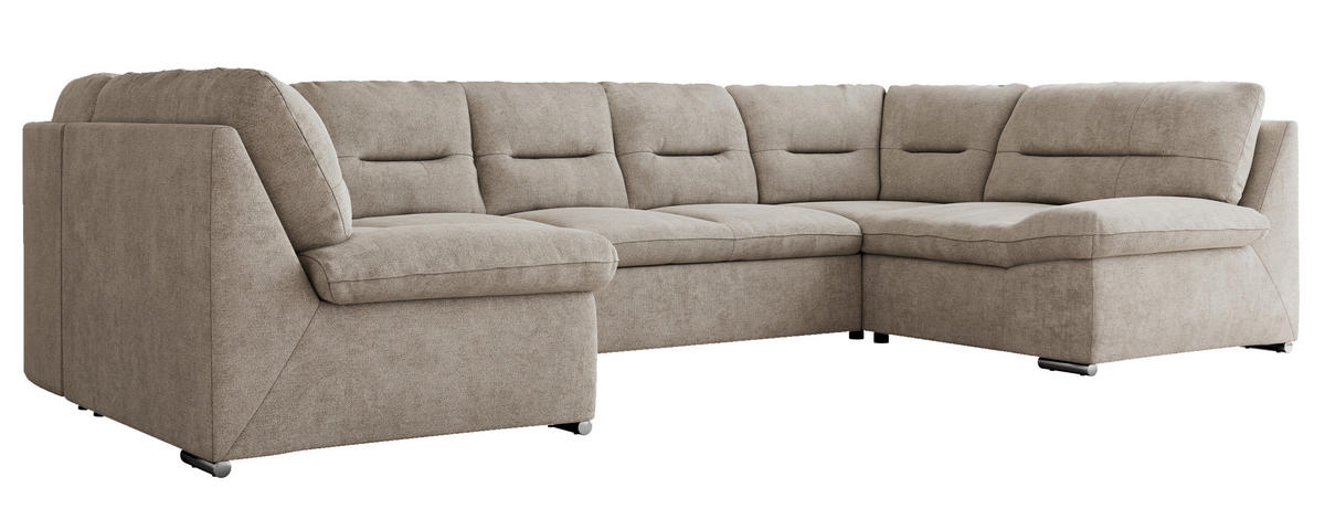 WOHNLANDSCHAFT COMODO U Beige Struktur - Beige/Silberfarben, Textil/Metall (340/93/206cm) - MKS