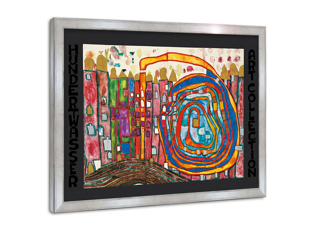 BILD gerahmt 72x53 cm Friedensreich Hundertwasser „Who has eaten all my windows“ - Gelb, Holz (72/53cm) - artissimo