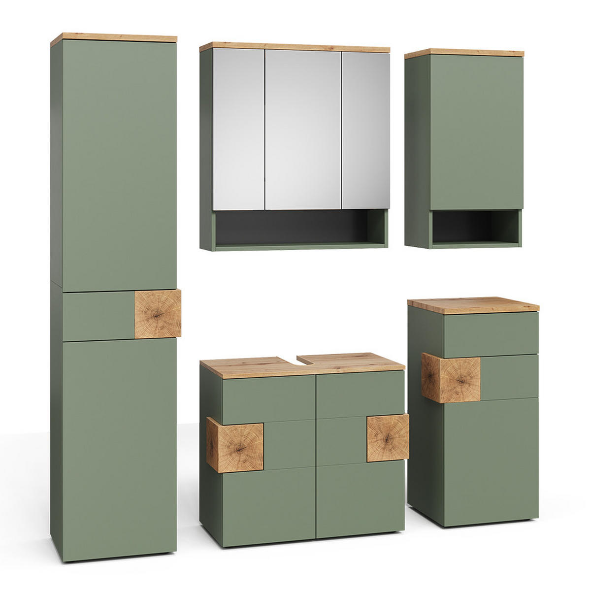 BADMÖBEL-SET Eden Grün/Artisan 5 Teile - Hellgrau/Grün, Holzwerkstoff (73/64/37cm) - Vicco