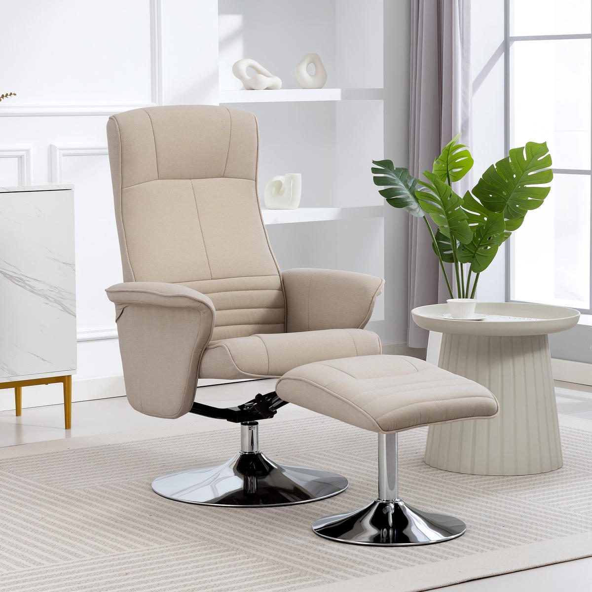 RELAXSESSEL DE-17420 135° neigbar, 360° drehbar mit Fußstütze Beige - Beige, Metall (71/104/69cm) - ComfortXL