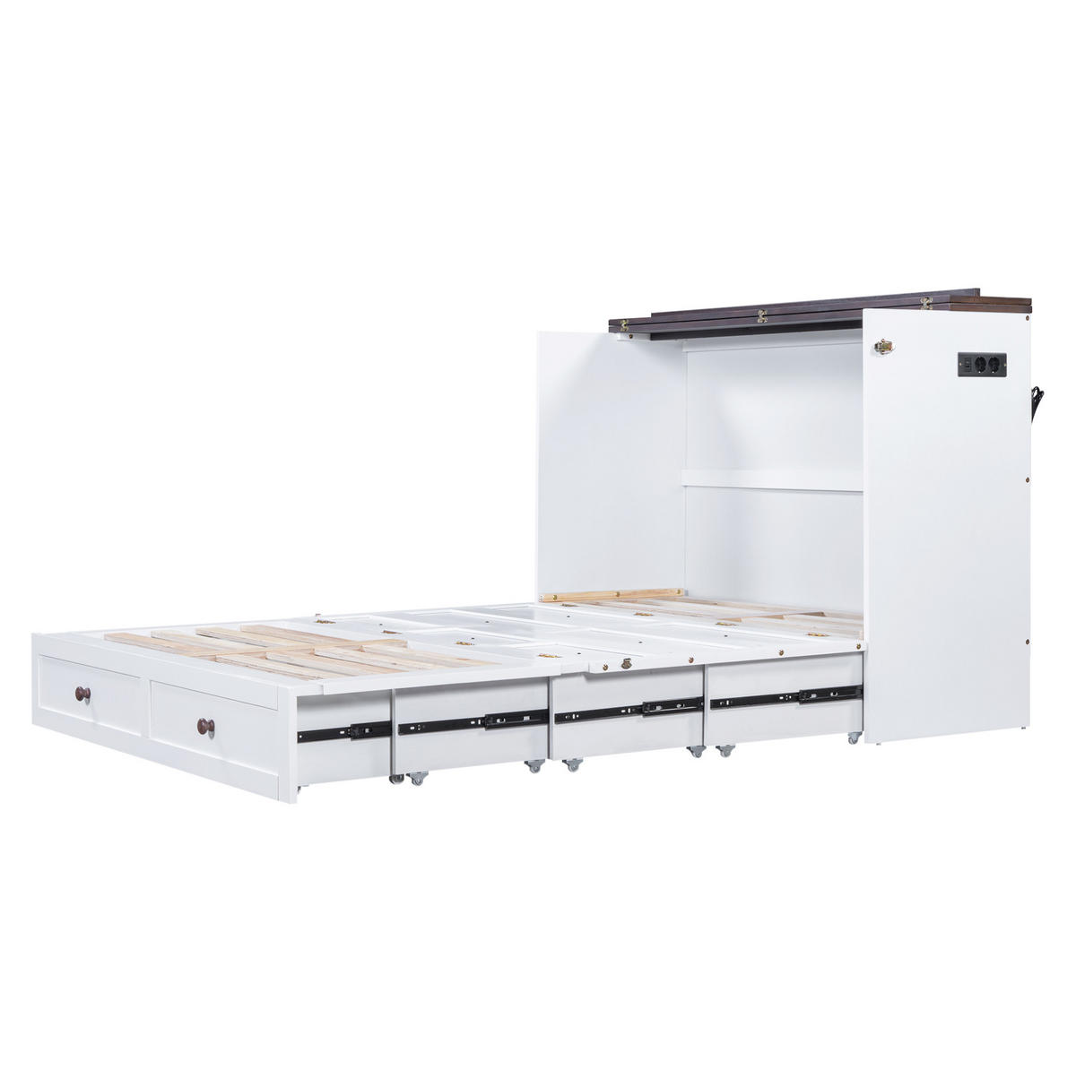 BETT mit Kopfteil 140/200 cm in Weiß – mit Stauraum und USB-Anschluss - Weiß, Holz (140/200cm) - BEAOK