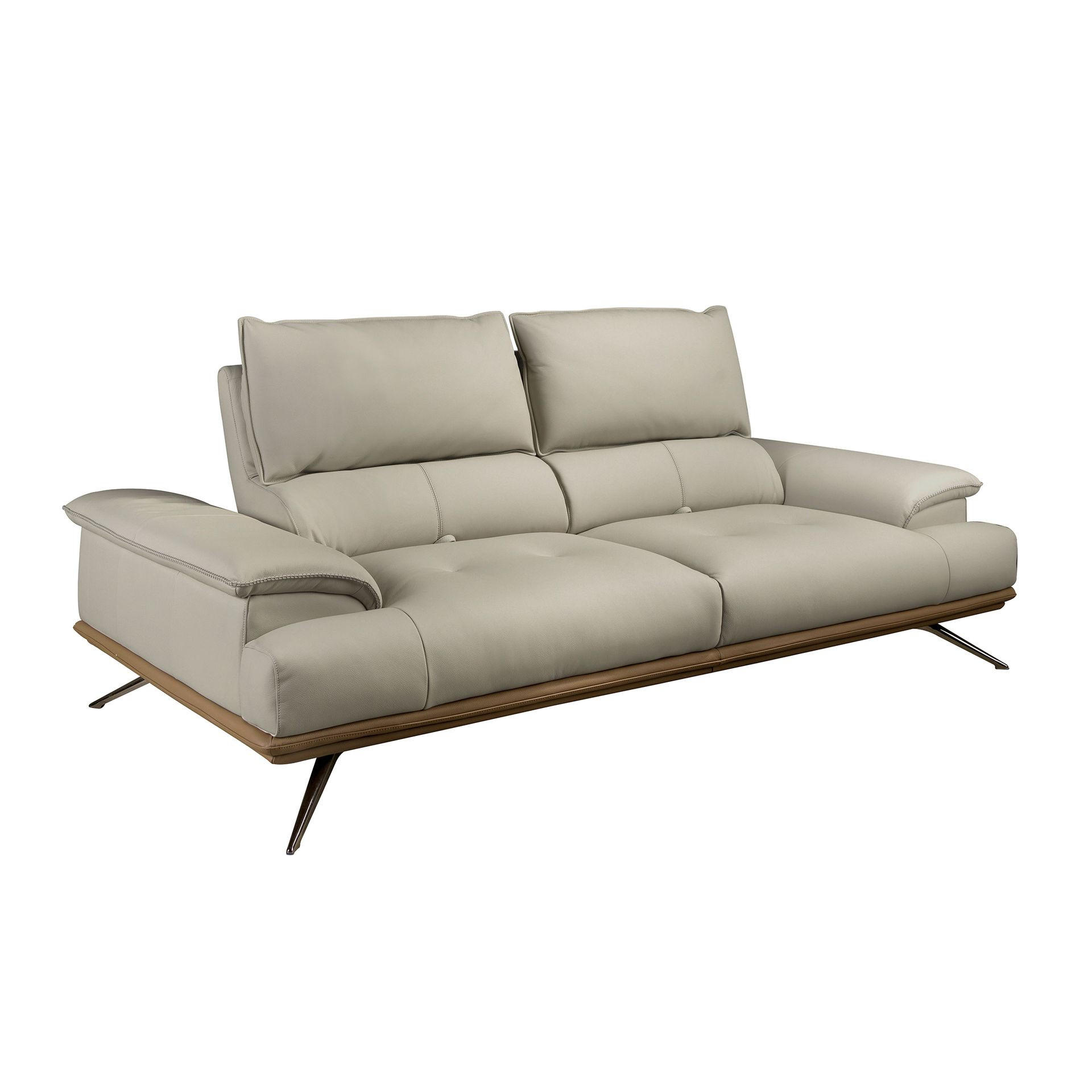 SOFA 3-Sitzer-Sofa aus taupegrauem Leder 222/117/104 cm - Taupe/Chromfarben, Leder/Holz (222/100/117cm) - ANGEL CERDA