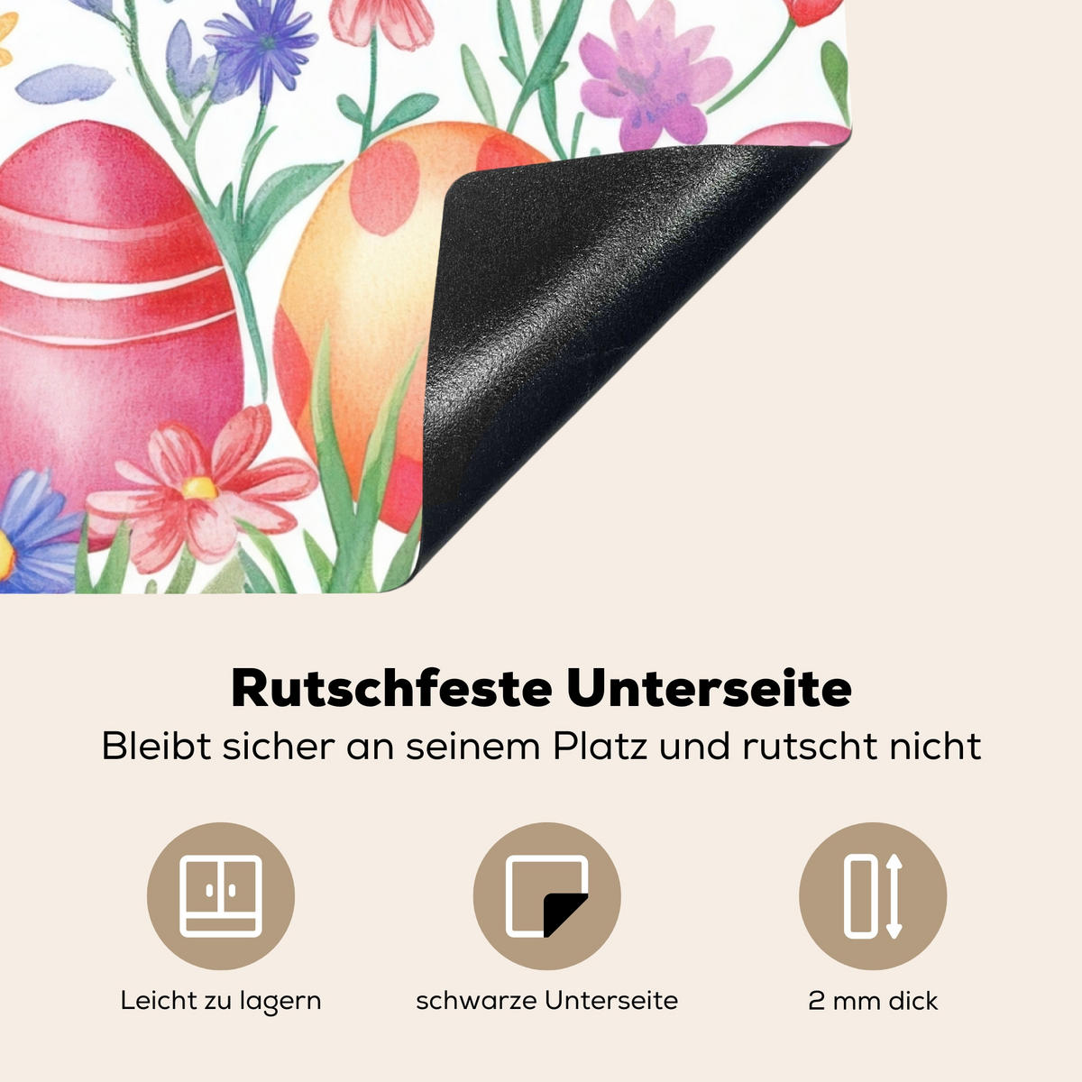 HERDABDECKPLATTE Blumengarten - Bunt - Eier Herdabdeckung Induktionsfeld 70x52 cm - Weiß, Kunststoff (70/52/0.2cm) - MuchoWow