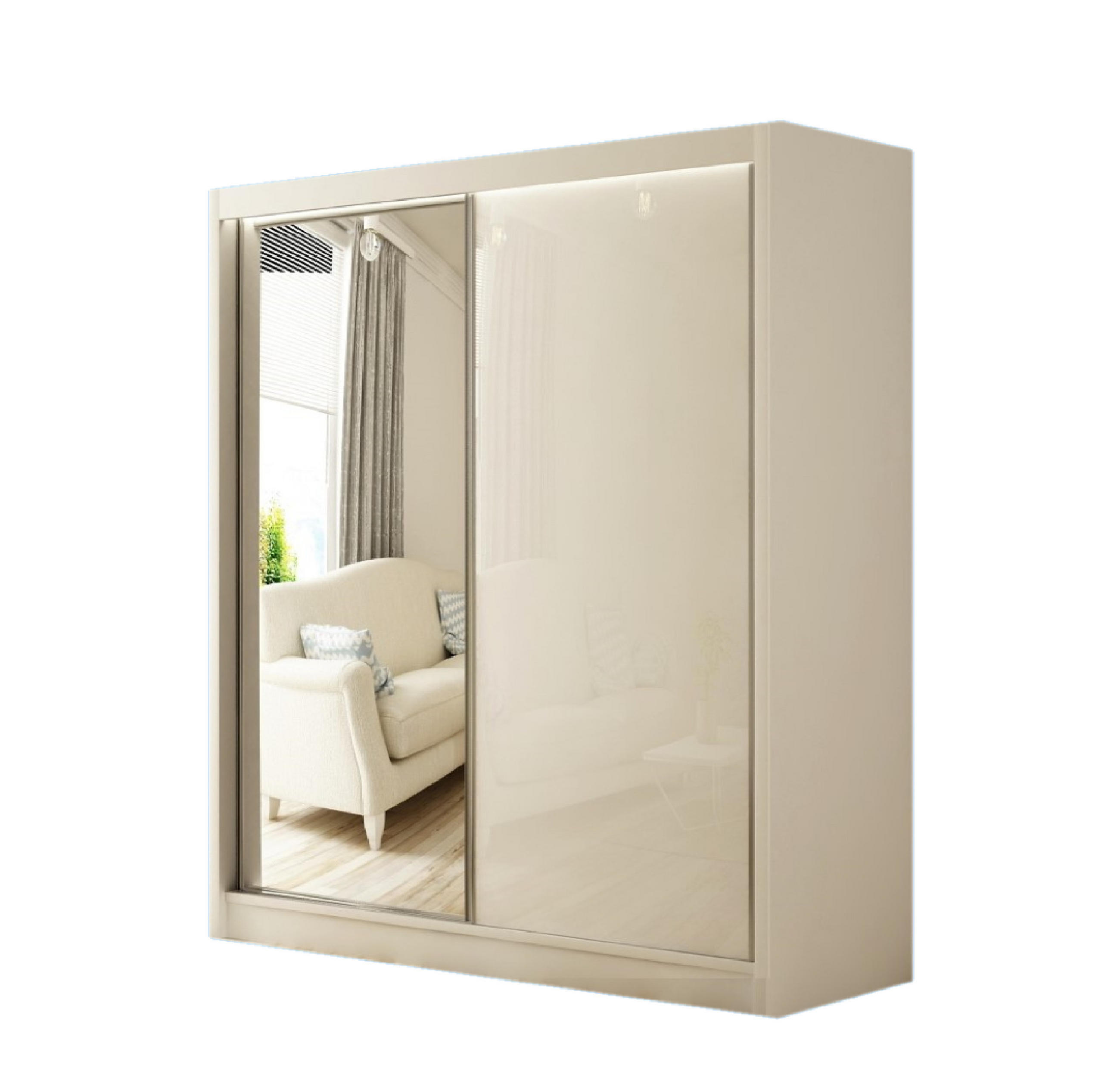 SCHWEBETÜRENSCHRANK Venus 120 cm mit Spiegel 2-türig, weiß, lacobel weiß - Weiß, Kunststoff (120/215/61cm) - Margaret Hadas24