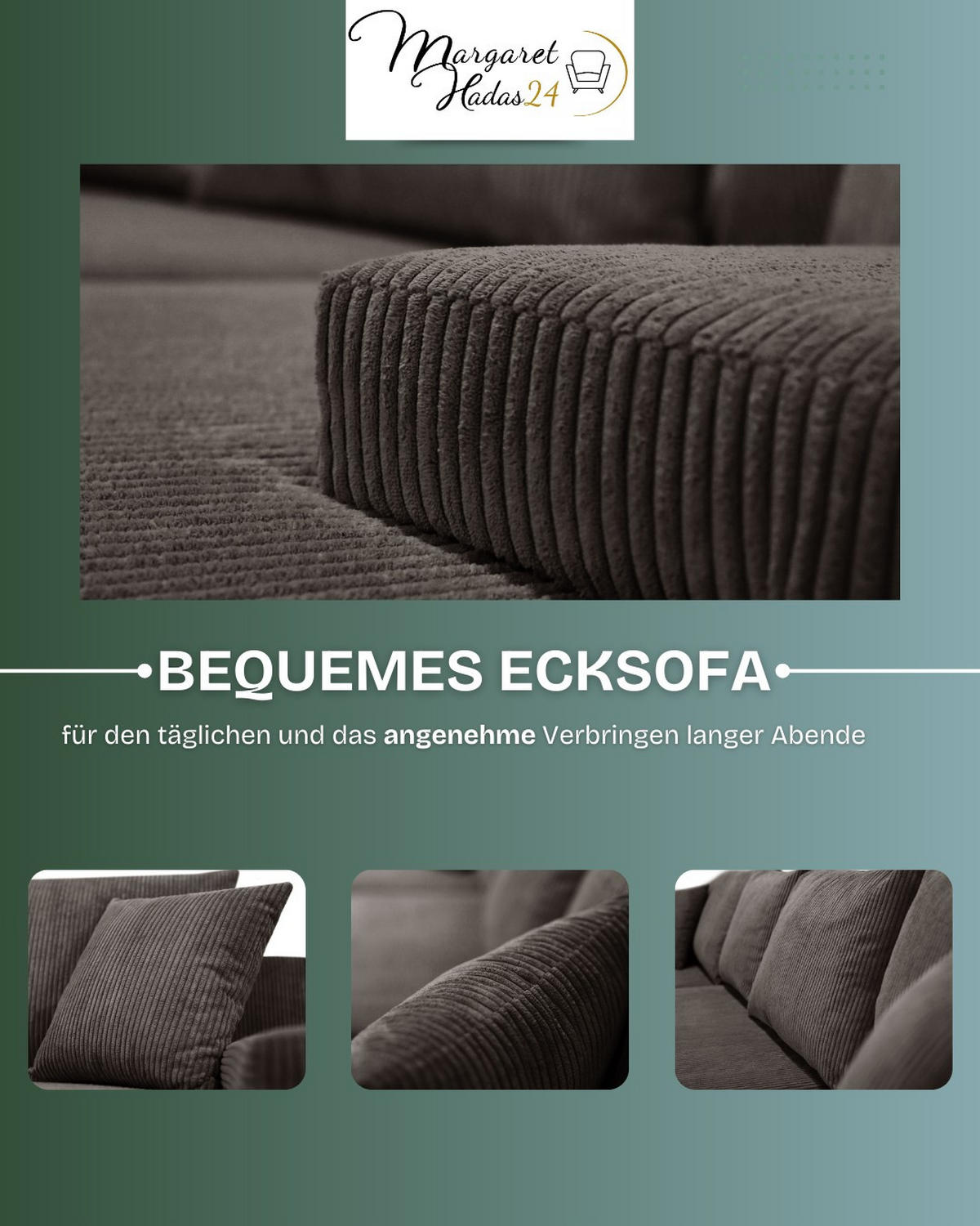 WOHNLANDSCHAFT Lauren in U-Form 348 x 188 cm, 5 Sitzer, Bettzeugablage, Big Sofa, Eckcouch, Cord, braun - Braun, Kunststoff (348/93/188cm) - Margaret Hadas24
