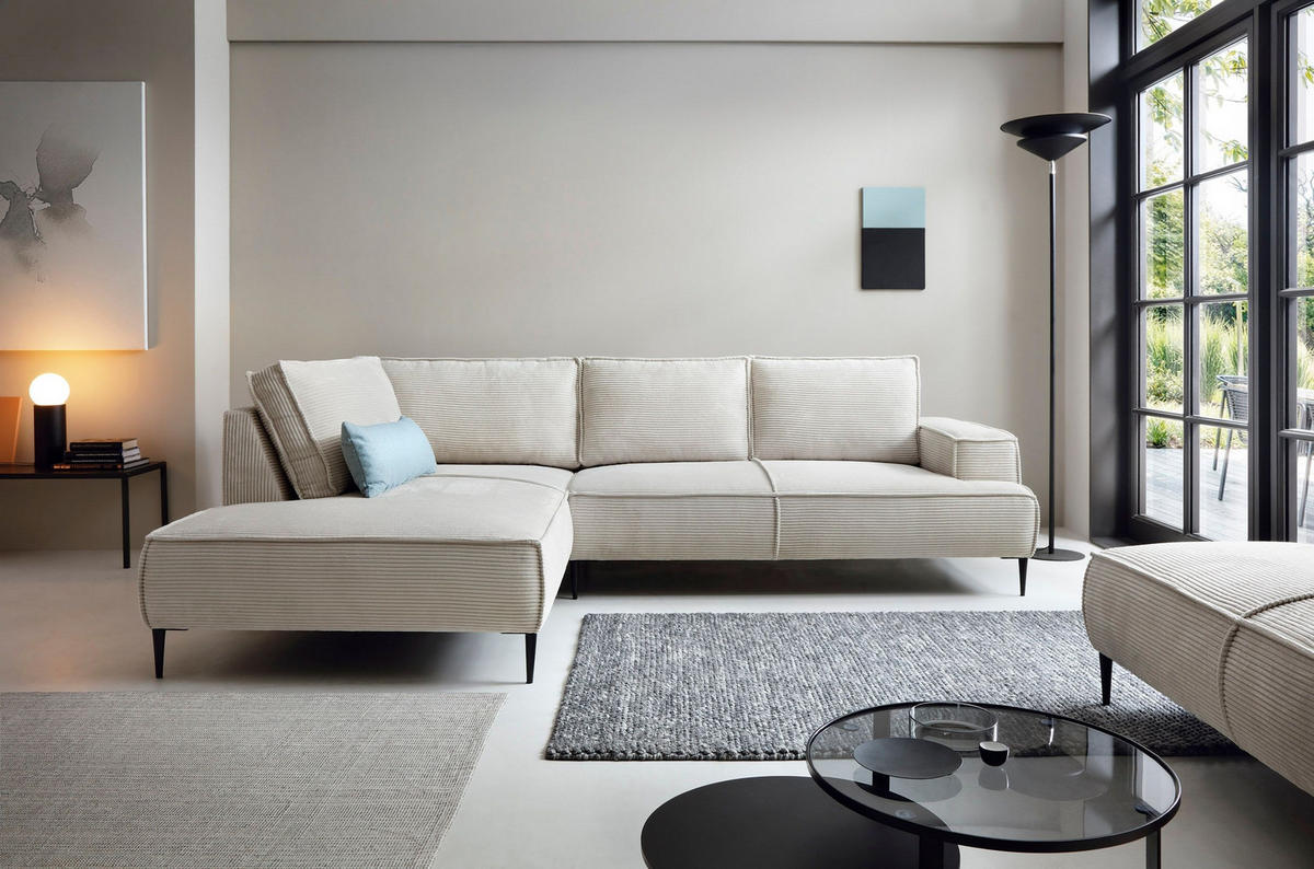 ECKSOFA DUNA Beige Kordstoff - Beige, Holz (275/195cm) - MASSENO