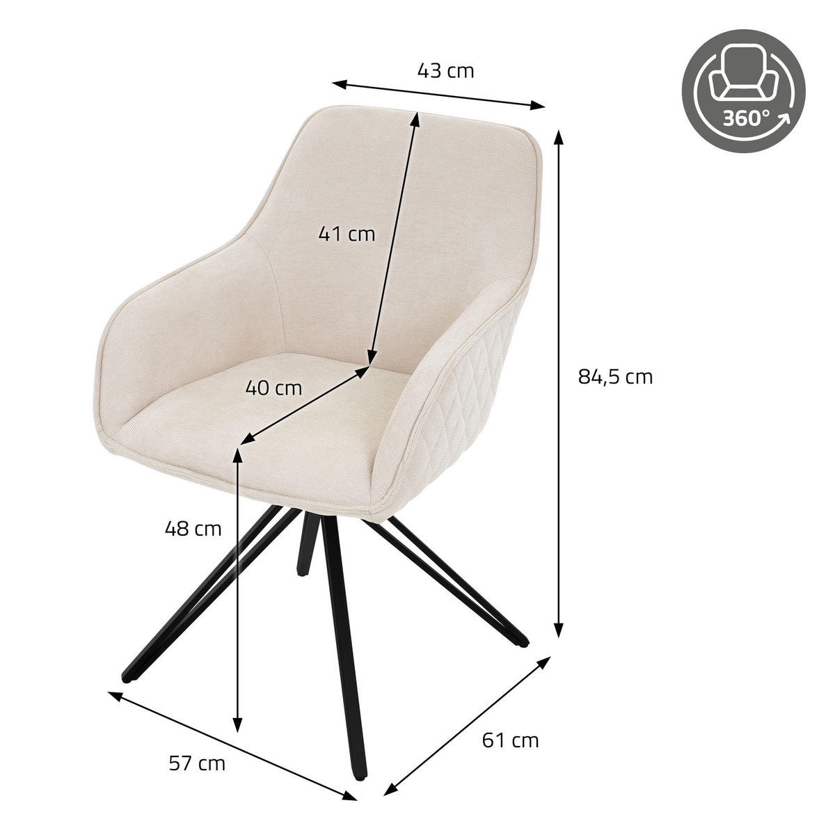 ESSZIMMERSTUHL creme - Beige, Textil (61/84.5/57cm) - ML-DESIGN