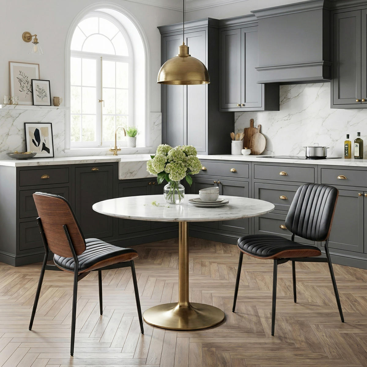 ESSZIMMERSTÜHLE 2er-Set Mid-Century Modern - Schwarz, Leder (57/83/48cm) - Urban Meuble