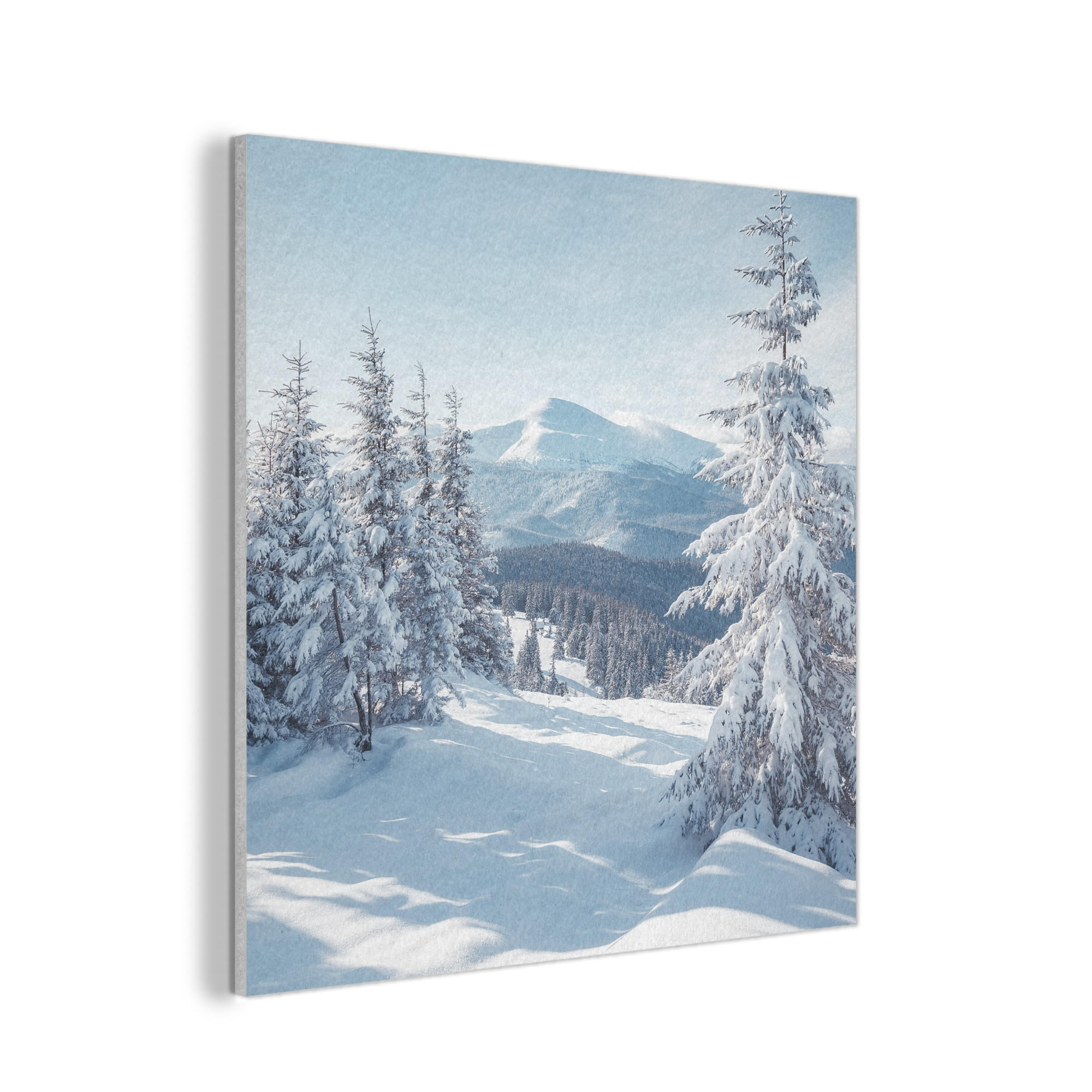 AKUSTIKPANEEL Winterlandschaft - Natur - Berge - Bäume - Schnee 90x90 cm - Hellblau, Textil (90/0.9/90cm) - MuchoWow